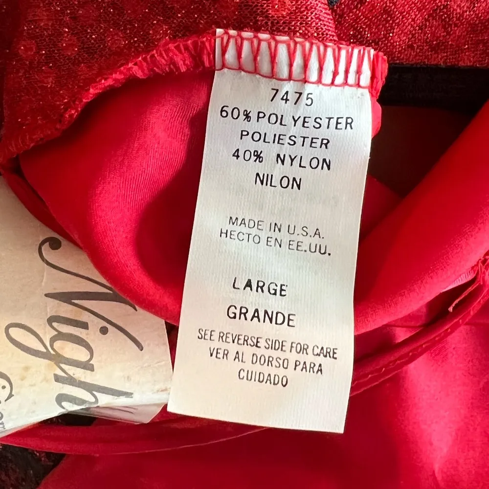 Vintage 90’s Night Magic by Cinema Etoile Red Satin Material Nightgown Black Size L - Image 6