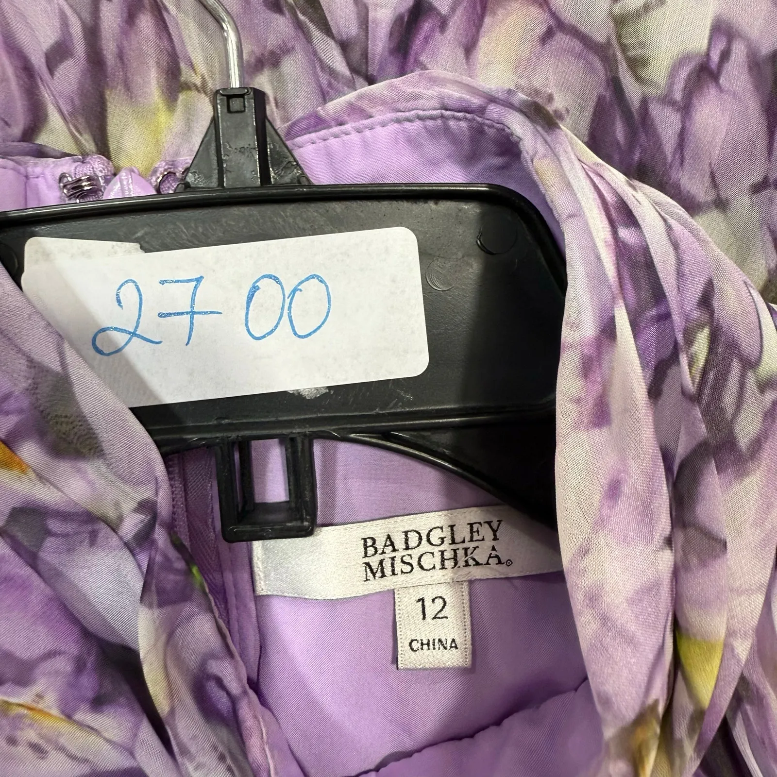 Badgley Mischka Floral Mock
Neck Pleated Gown Purple Maxi dress Size 12 - Image 2