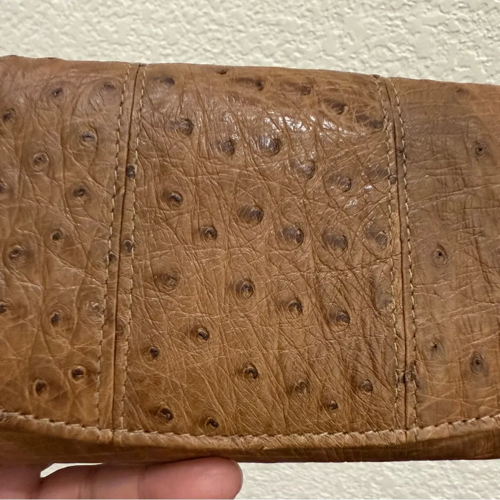 Vintage BUSBY Brown Genuine Ostrich Leather Clutch Bifold Wallet Handmade in RSA - Image 9