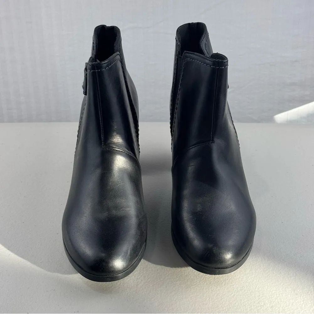 Clarks Bayla Glow Bootie Black Nubuck Leather Boots 3” Stacked Heel Women’s 10 - Image 3