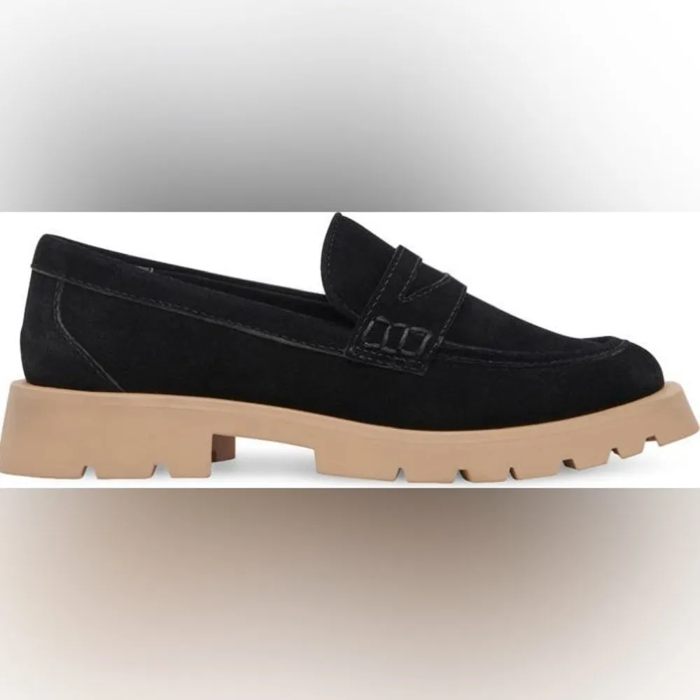 NEW Dolce Vita Elias Suede Leather Lug Sole Penny Loafers in‎ Midnight Size 8.5 Black - Image 2