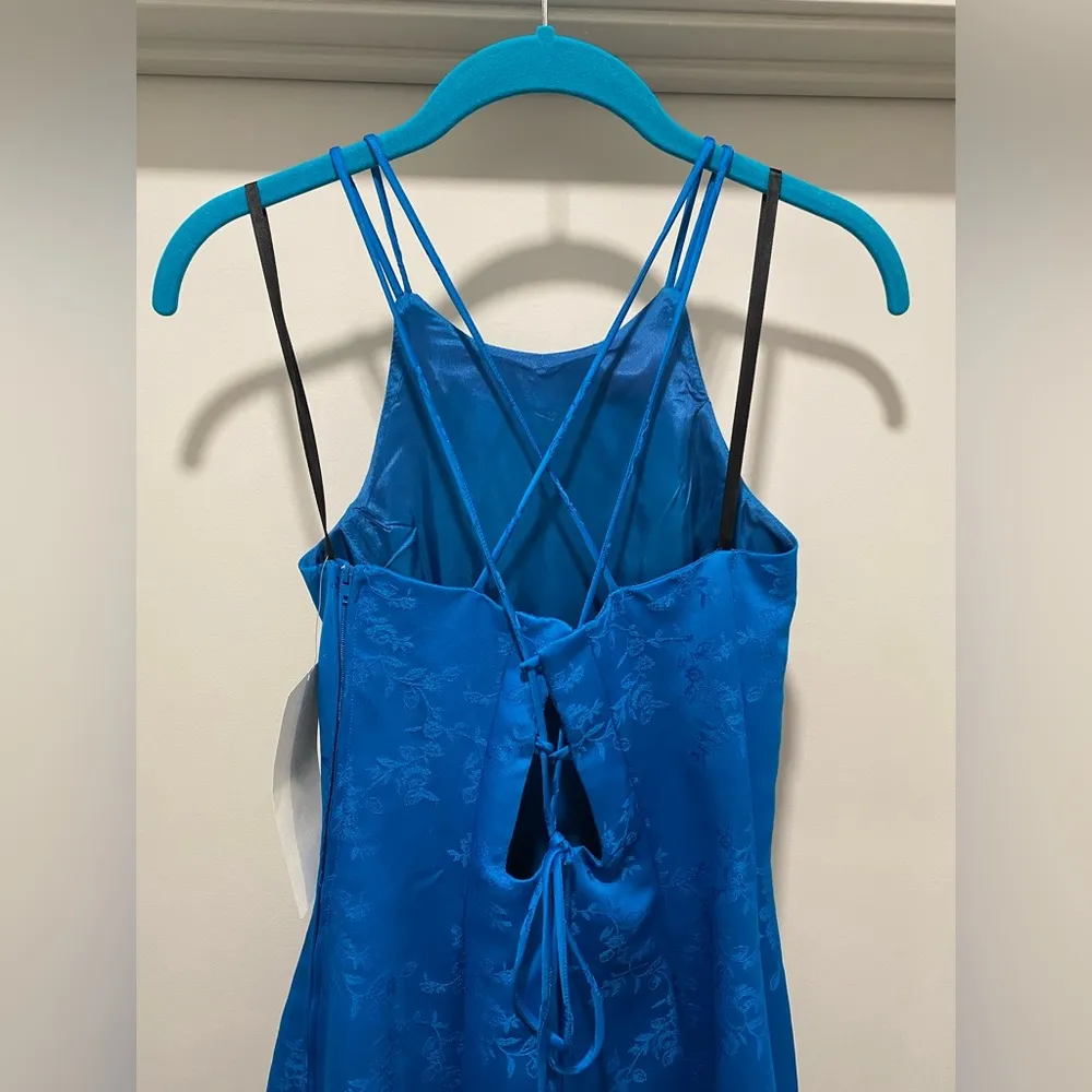 NWT  Nites VTG Y2K 90s Blue Satin Floral Jacquard Prom Dress - Image 9