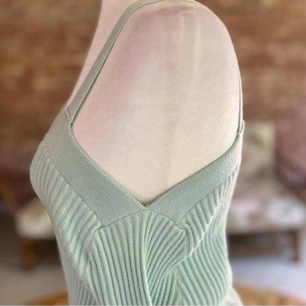 NWT Hem & Thread Sweater Cold Shoulder Ribbed Green Tie Hem S Dressy Party Mod - Image 6