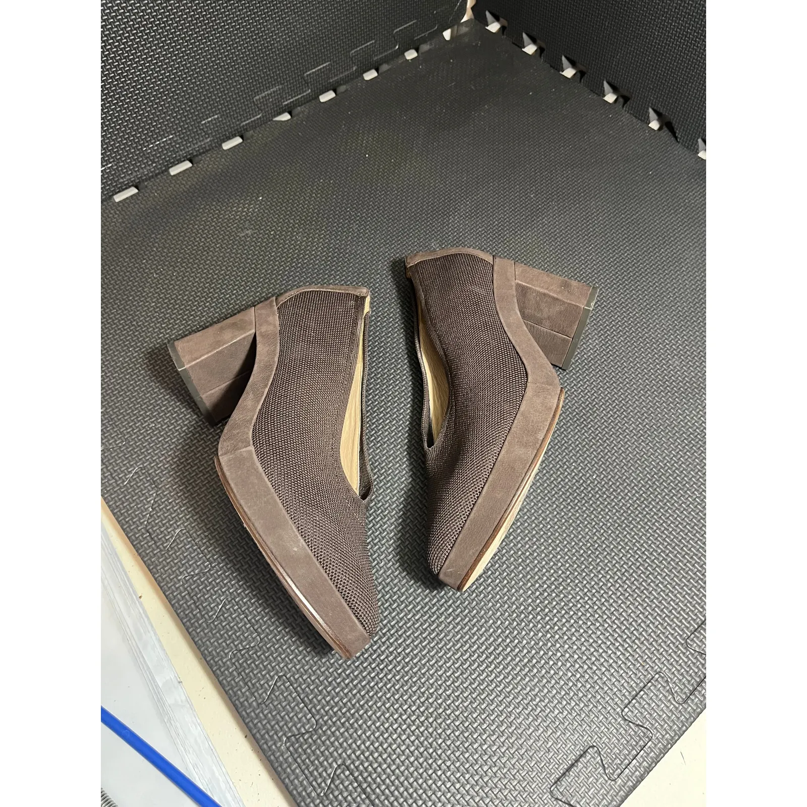 EILEEN FISHER SHOES/PUMPS‎ SIGNY KNIT BROWN SIZE 8.5 BLOCK HEELS - Image 6