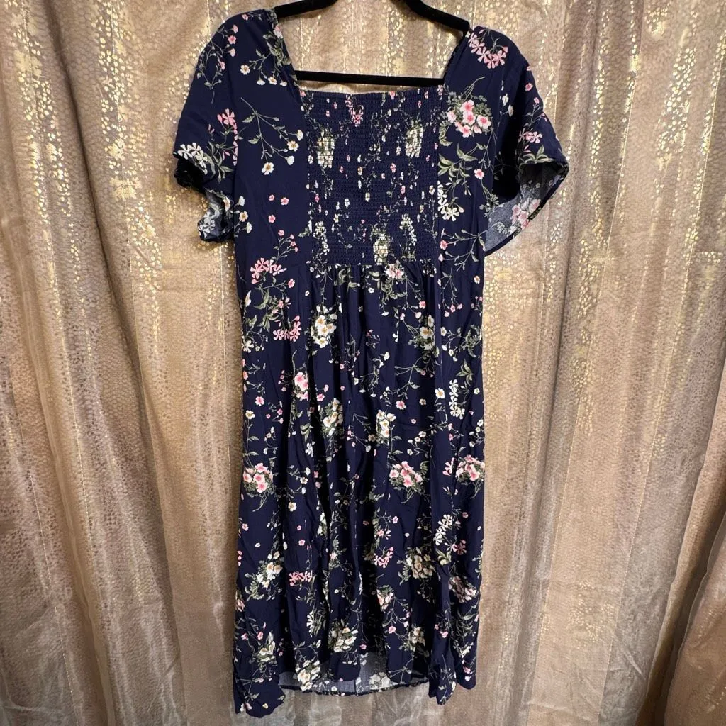 Old Navy Blue Fit & Flare Floral Spring Summer Lightweight Dress XL - Image 2