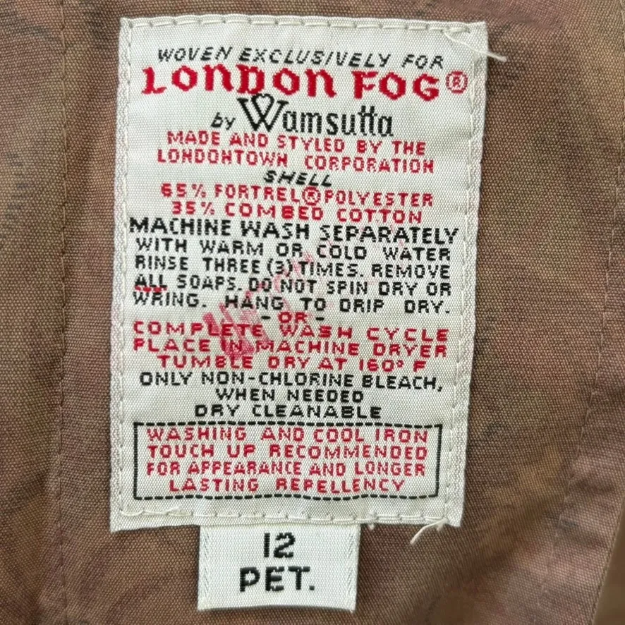 Vintage London Fog Waterproof Floral Trench Coat Sz‎ 12P Beige Wool Lined - Image 10