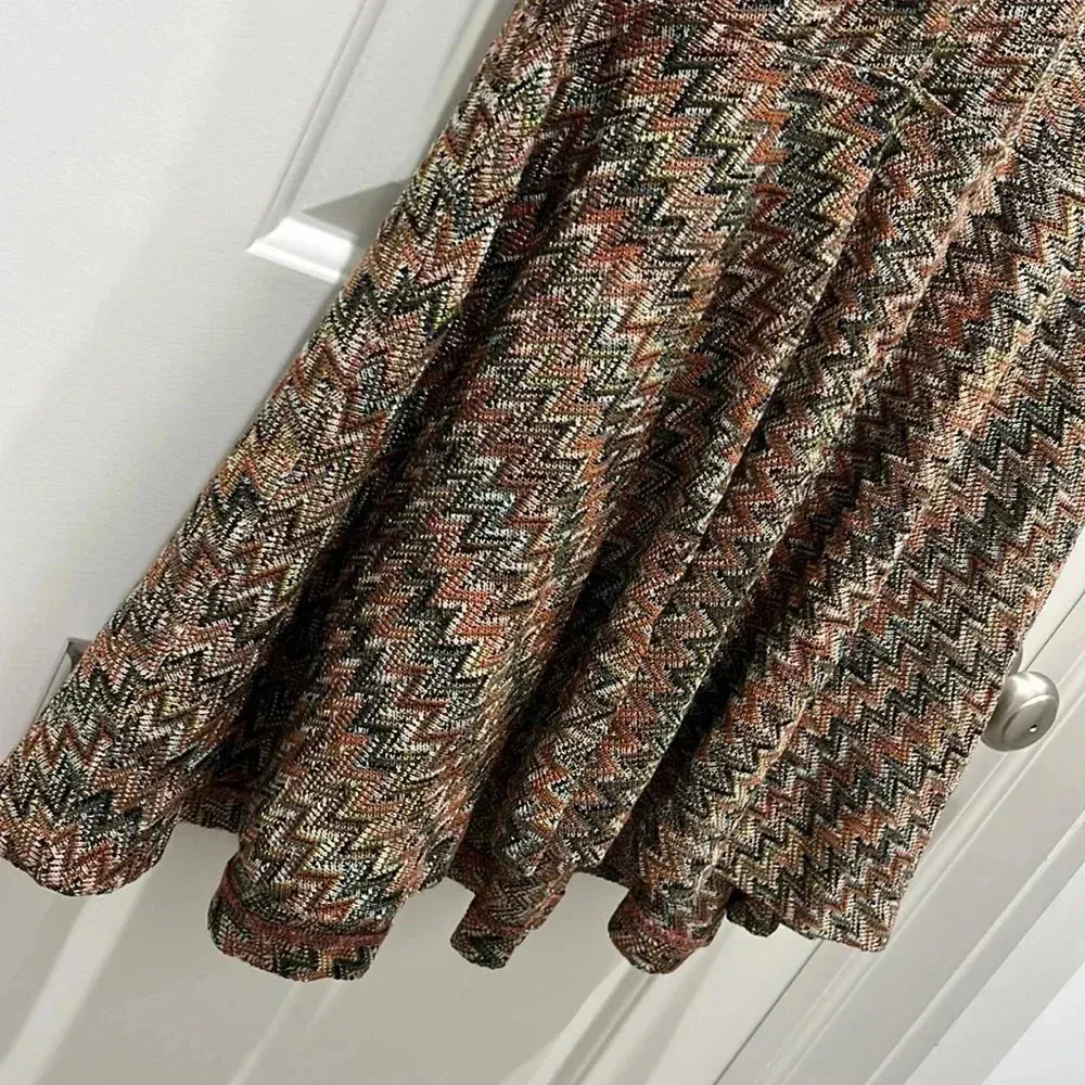 Anthropologie Maeve Chevron Knit Sleeveless V Neck Dress Neutral Flounce Sz S - Image 4