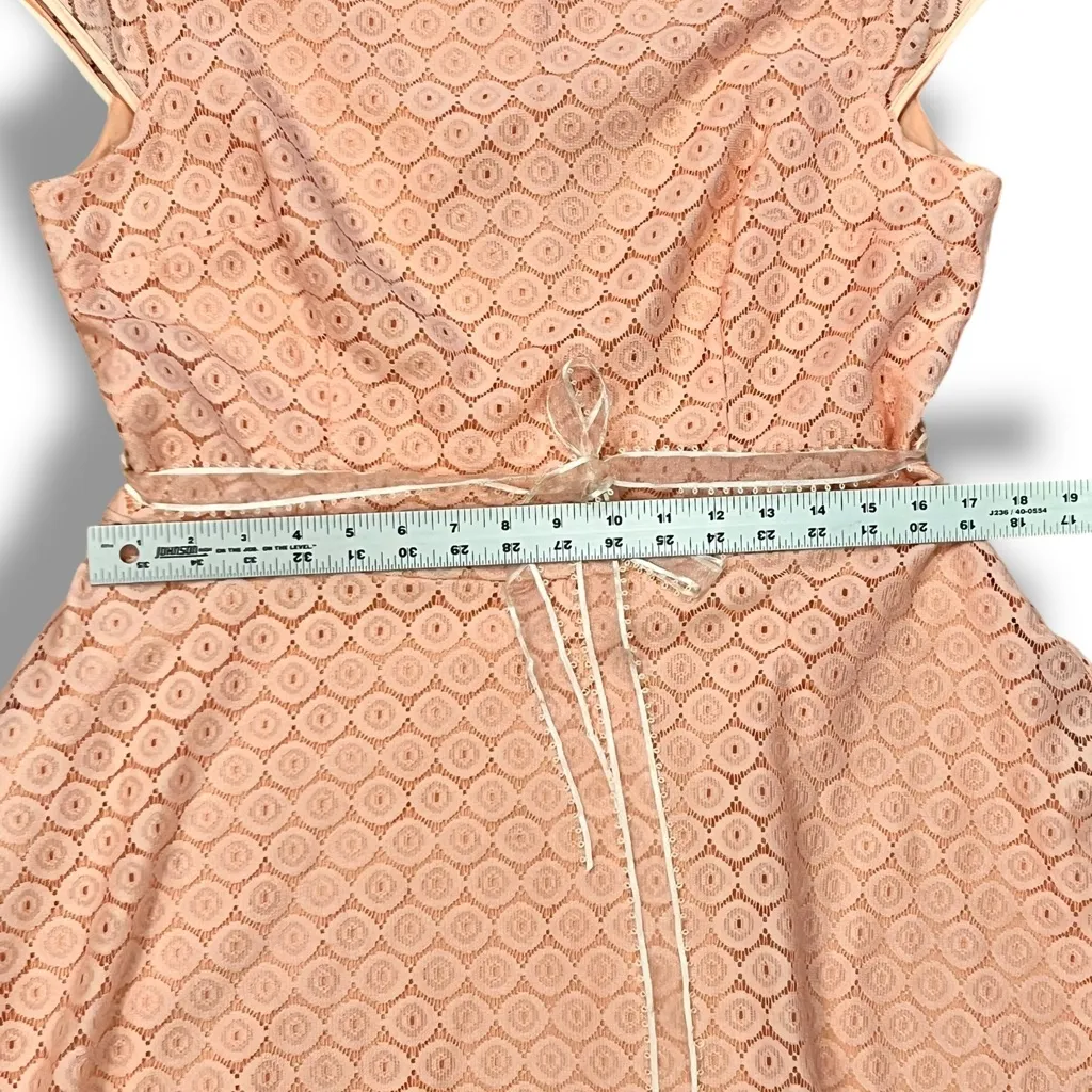 Black Label By Evan-Picone Women Short Sleeve Pink/Peach Lace A-Line Dress Sz 14 - Image 7