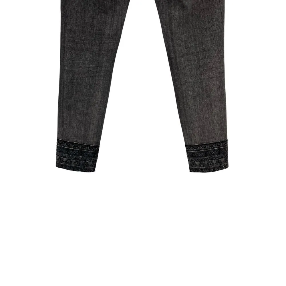 Driftwood Jackie Embroidered Skinny Jeans in Dark Grey Washed Black Size 26 - Image 10