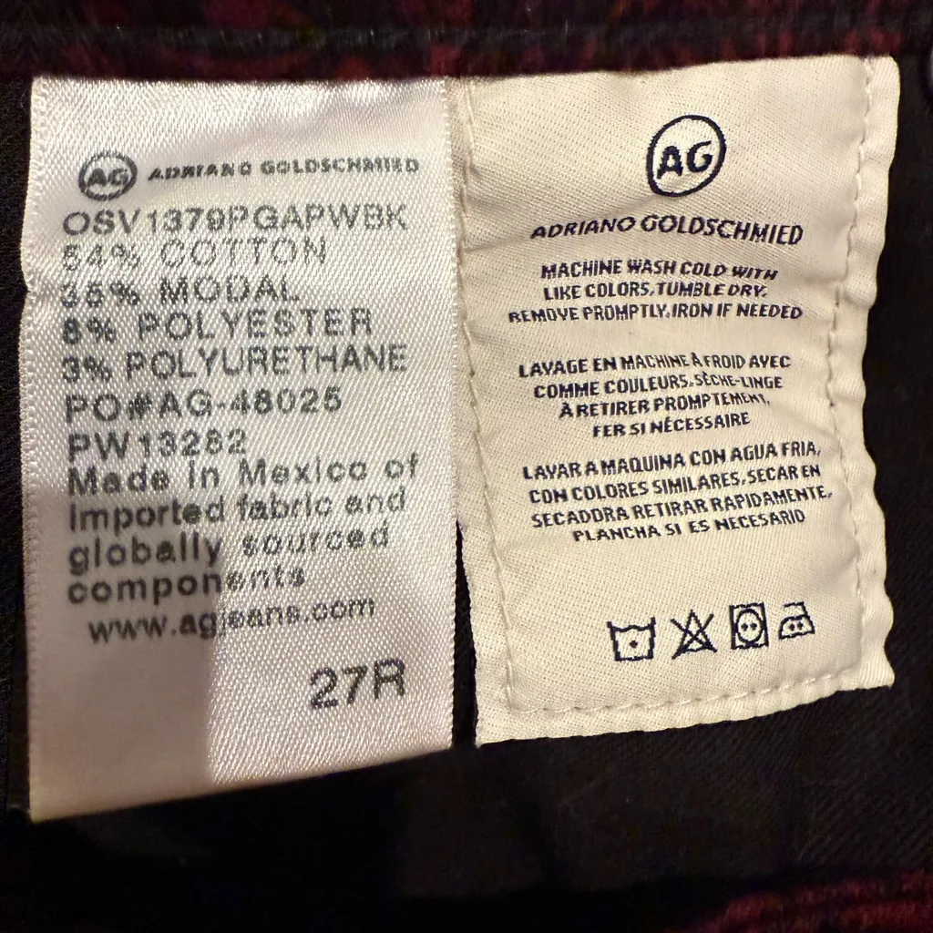 AG Adriano Goldschmied Burgundy size 27 R Paisley Pants - Image 7