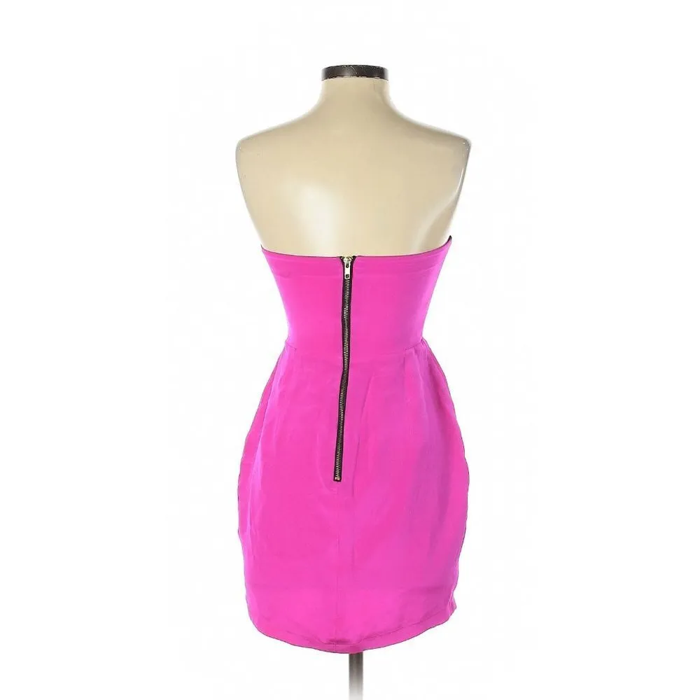 NWoT NAVEN Foxy in Neon Pop Pink Silk Strapless Pleated Bodice Mini Dress M $175 - Image 2