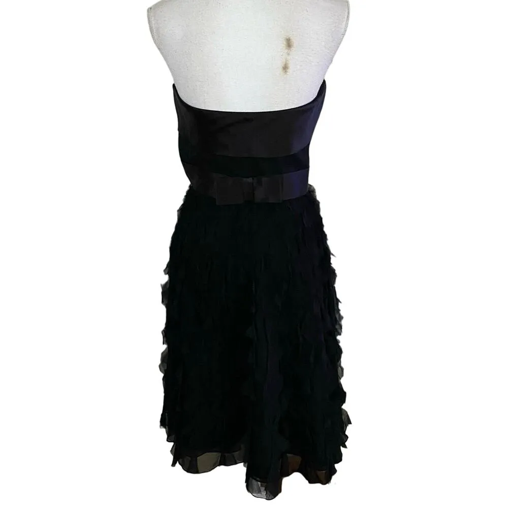 WHBM Size 0 Silk Chiffon Ruffled Strapless Cocktail Dress Formal Black - Image 2