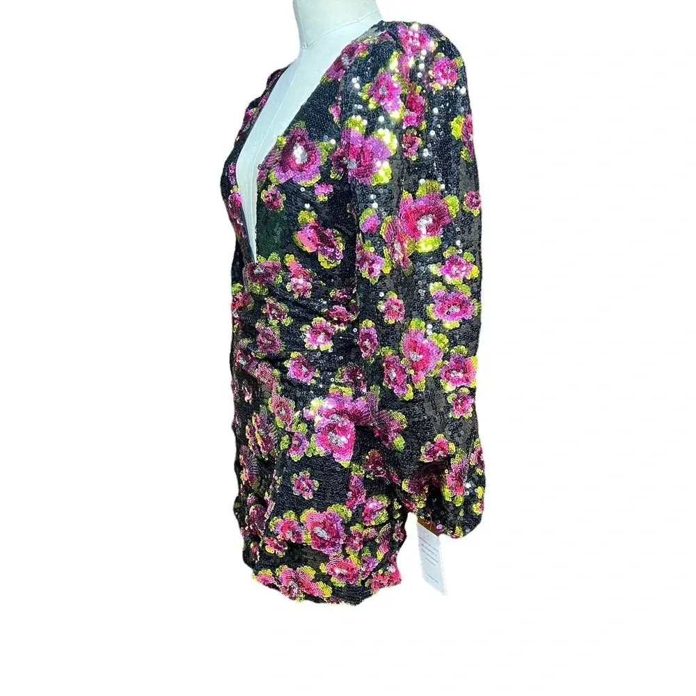 For Love & Lemons‎ Morrison Mini Dahlia Floral Dress Black Sequin Size XS - Image 8