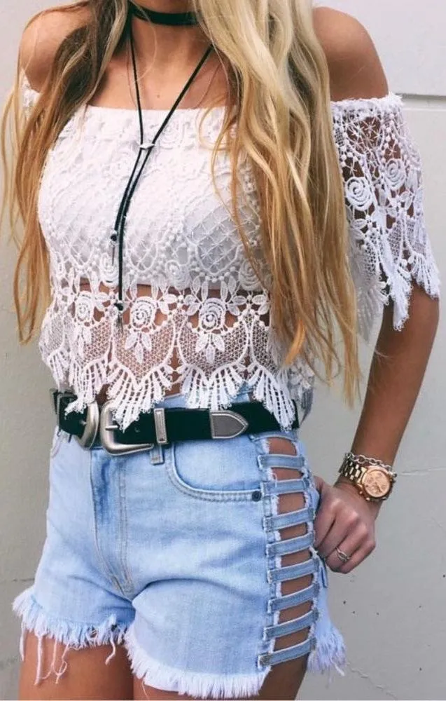 LF Crochet Scalloped Lace Off the Shoulder Top - Image 3