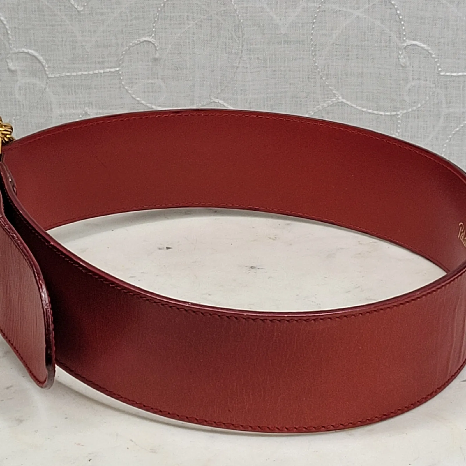Paloma Picasso Red Leather Gold Chain Buckle Belt Made in Italy Vintage 31x2 - Image 9