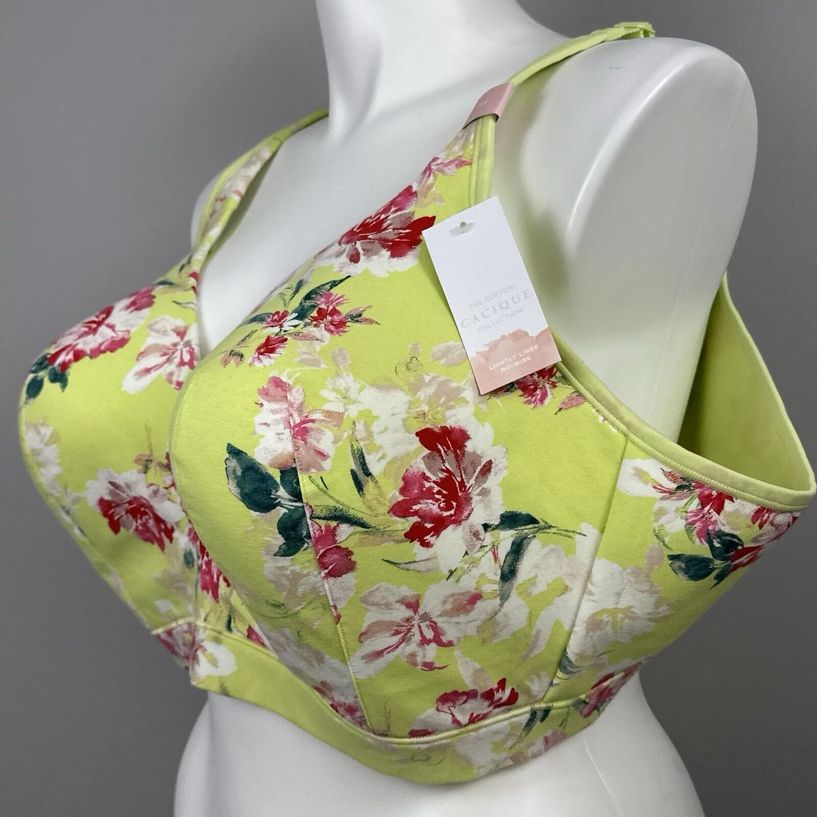 New Cacique Lane Bryant Lightly Lined No Wire Bra 54C Light Bright Green Floral - Image 4