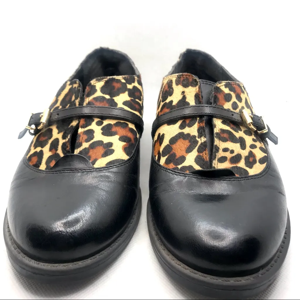 BELLA VITA "REESE" BLACK LEATHER AND ANIMAL PRINT FUR SLIP ON LOAFER SHOES (6) - Image 5