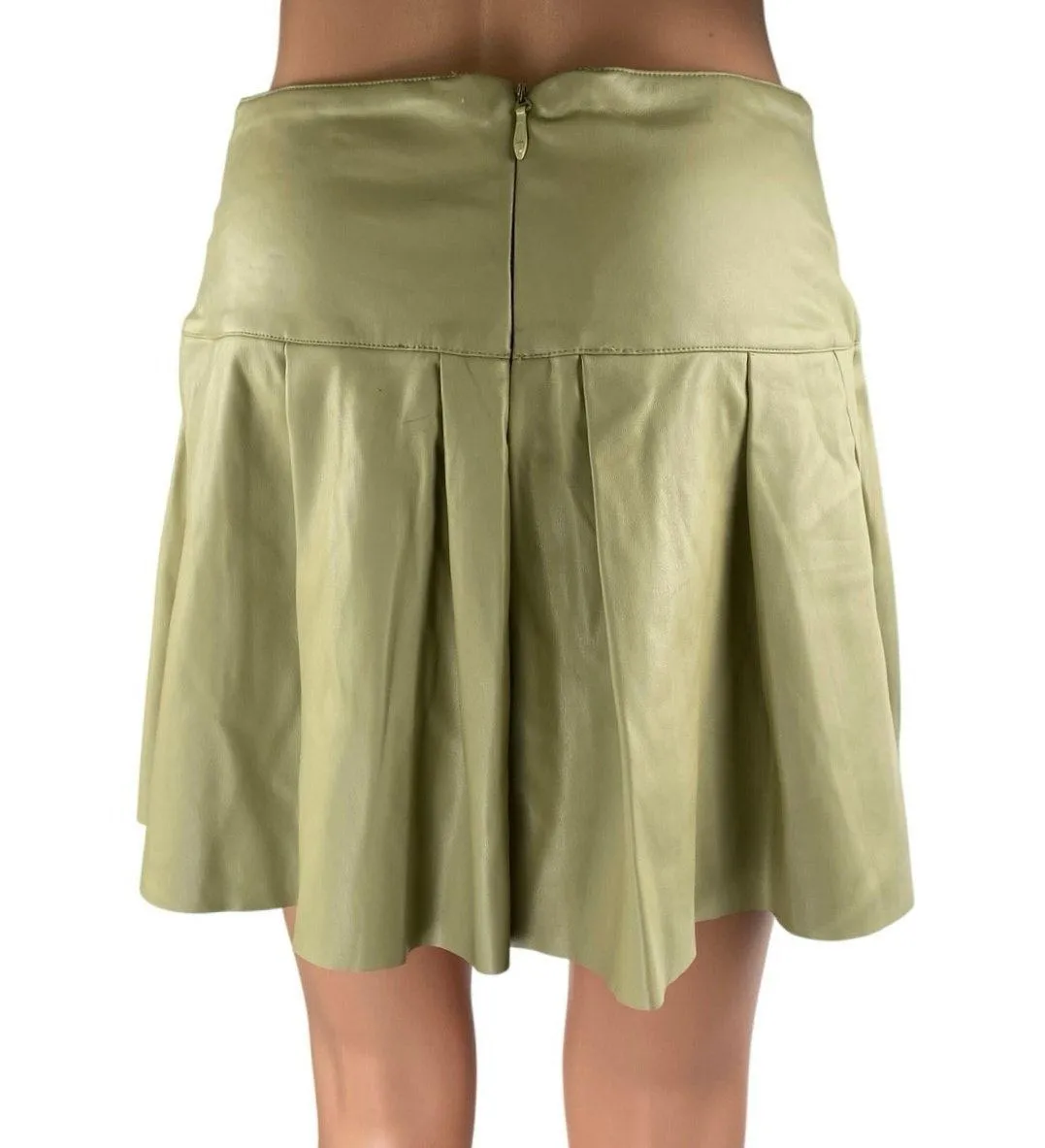 WeWoreWhat Cream Green Faux Vegan Leather Pleated Mini Tennis A-Line Skirt Sz M - Image 3