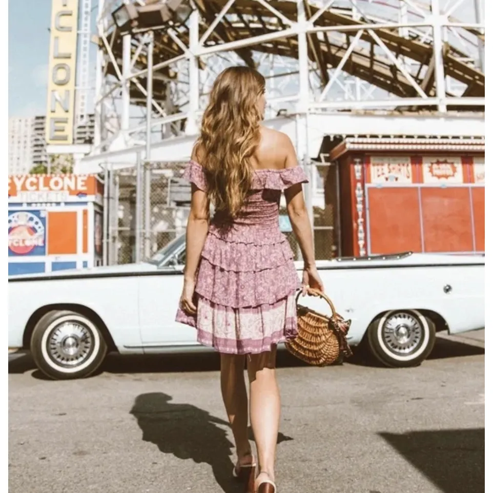 SPELL & THE GYPSY Purple Floral Dahlia Mini Dress Size XS - Image 3