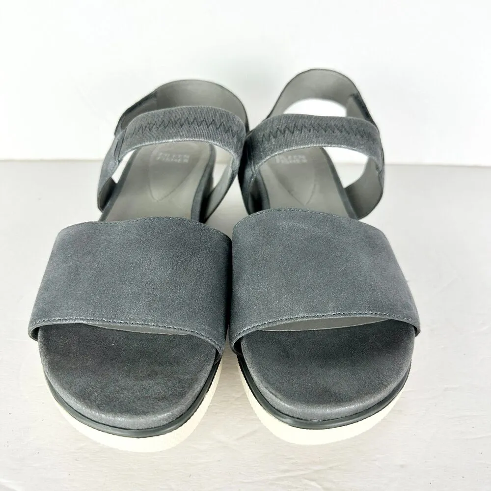 Eileen Fisher Somer Sport Platform Sandal Size 10 NEW Silver Metallic Suede - Image 4