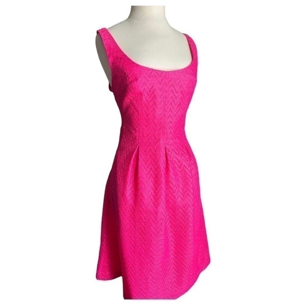 Nine West Scoop Neck Pink Lace Pleated Paneled Sleeveless A Line Dress Size 8 - Image 3