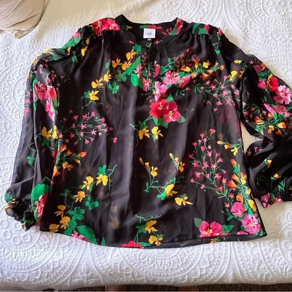 Cabi‎ 5706 Thespian Blouse Floral Sheer Ruffles romantic SIZE SMALL - Image 4