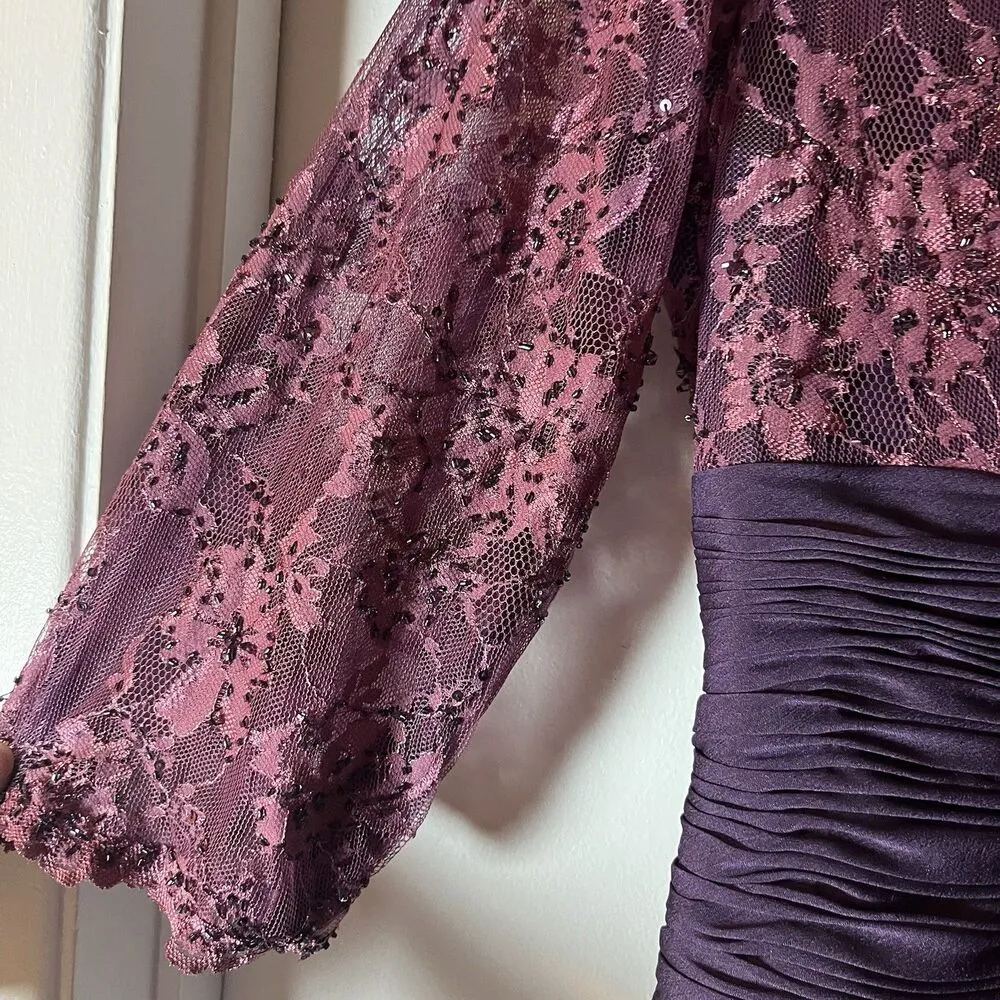 Montage by Mon Cheri Gown Dress Embroidered Lace Beaded Sz 16 Mother Of Bridal Purple - Image 11