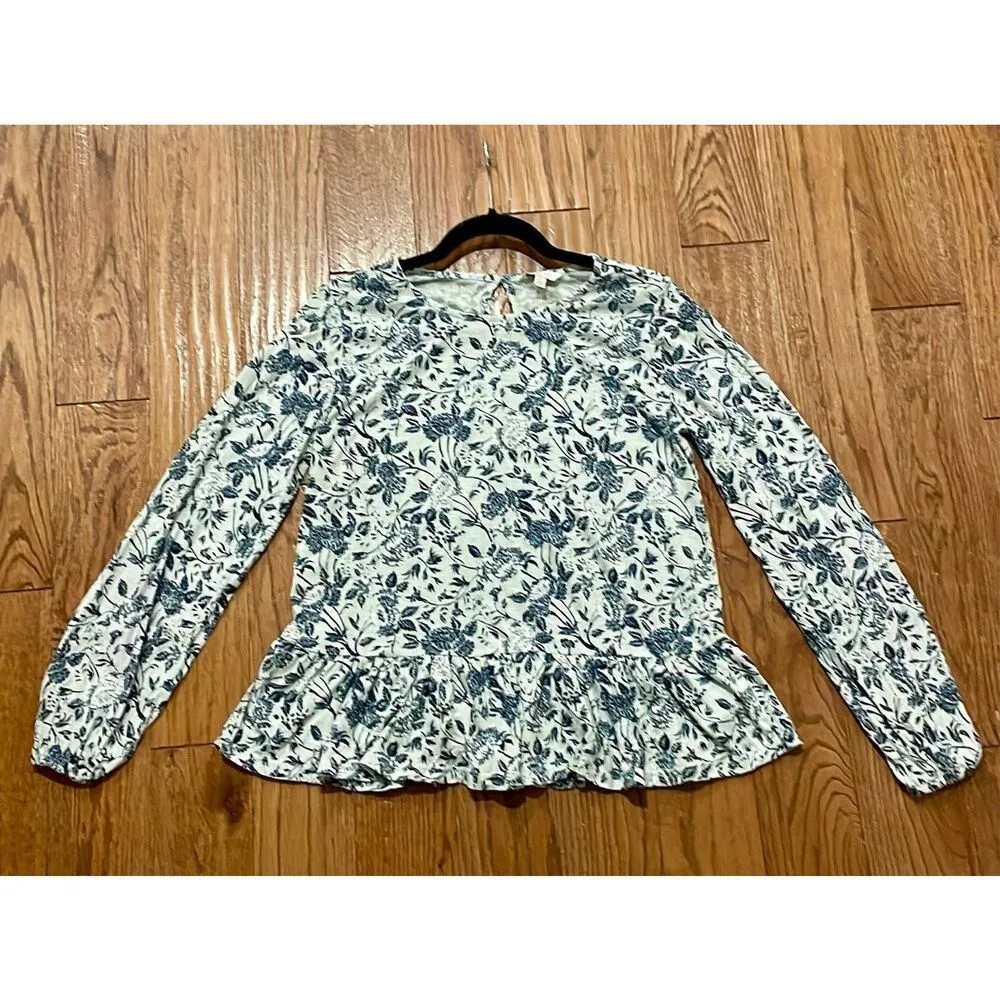 Lucky Brand blue floral long sleeve peplum blouse Small - Image 3