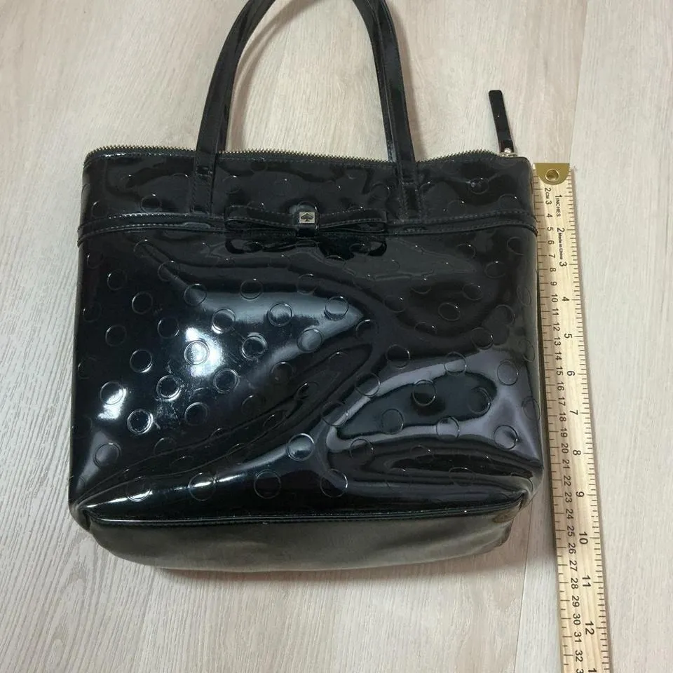 Kate Spade Jeralyn Camellia Street Black Patent Leather Circle Embossed Tote Bag - Image 4