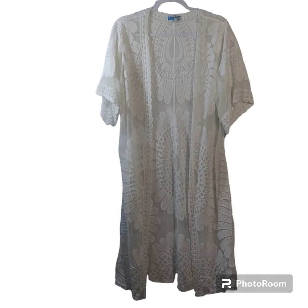 REBELLION AGAIN KIMONO LACE DUSTER IVORY BOHO FESTIVAL SIZE SMALL White - Image 2