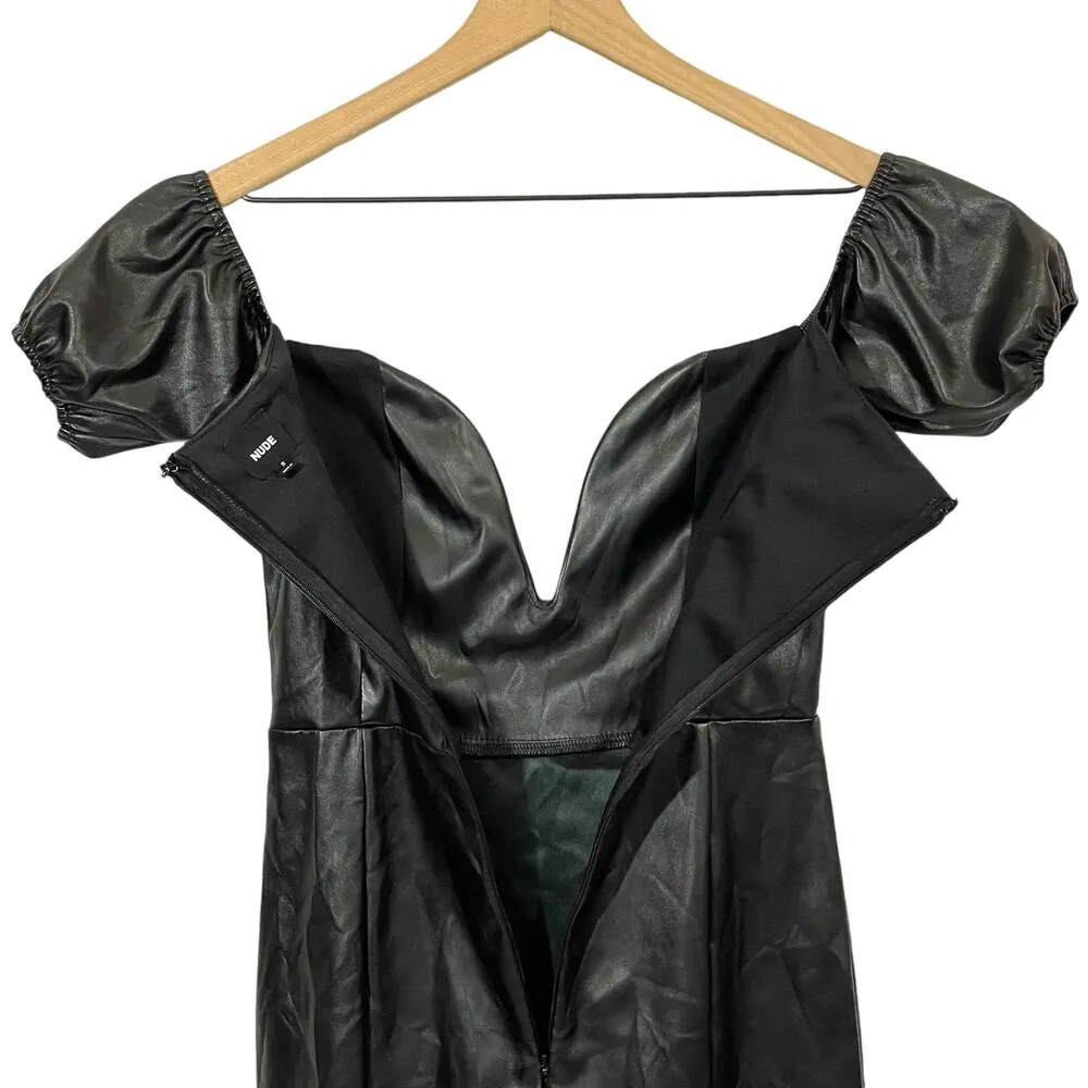NUDE Off the Shoulder Faux Leather Mini Dress - Image 7