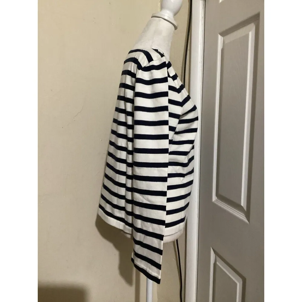 J. Crew Classic Mariner Cloth Boatneck T-Shirt in Stripe Beige Navy Blue S - Image 3