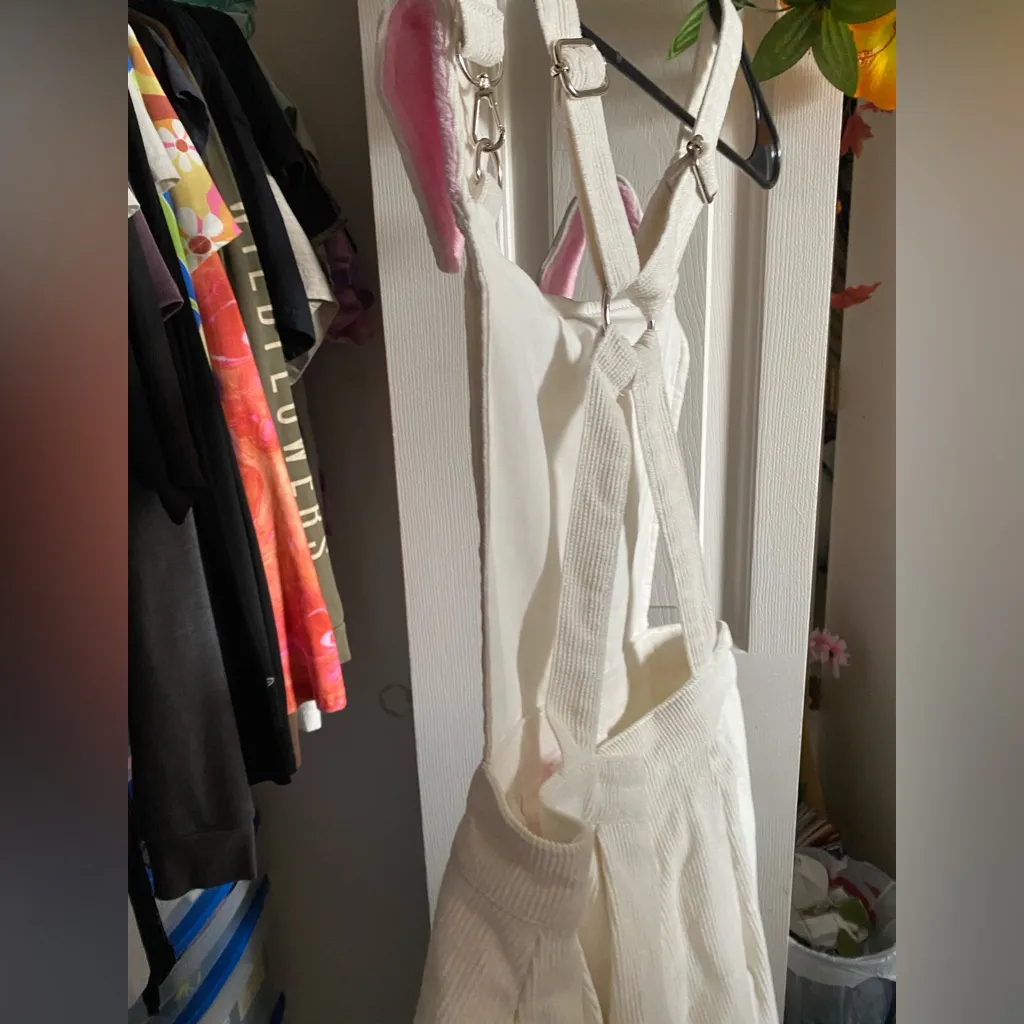 BUNNY CORDUROY OVERALLS WHITE PINK DOÑLS KILL SZ XS - Image 3