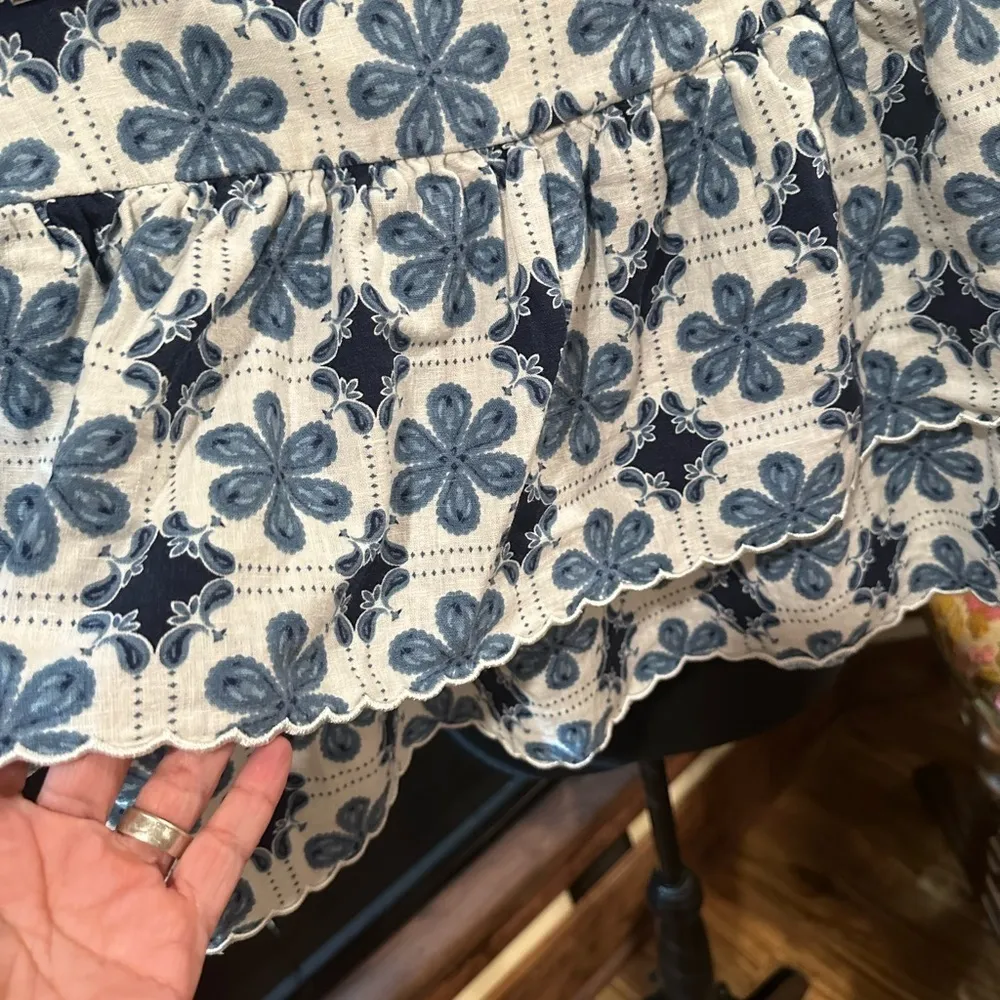 EUC AGUA BENDITA  Women's Coral Tile Print Tiered A-Line Mini Skirt Sz XL - Image 3