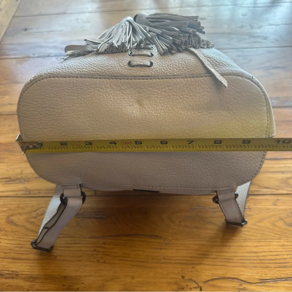 Rebecca Minkoff Cream Pebbled Leather Backpack with Lace Up and Tassel Detail - Image 4