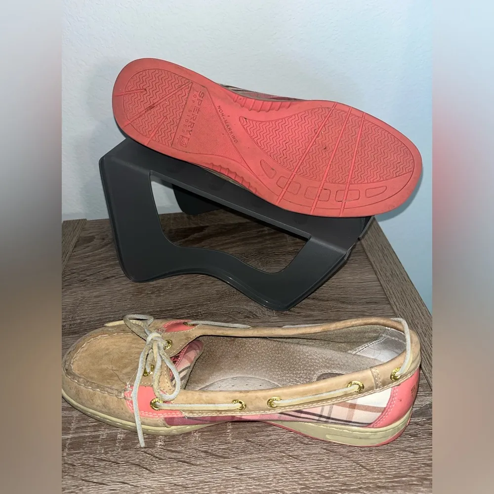 Sperry Topsider Hardback Tan Leather Pink/Plaid Preppy Boat Shoes Women's 9.5M - Image 11