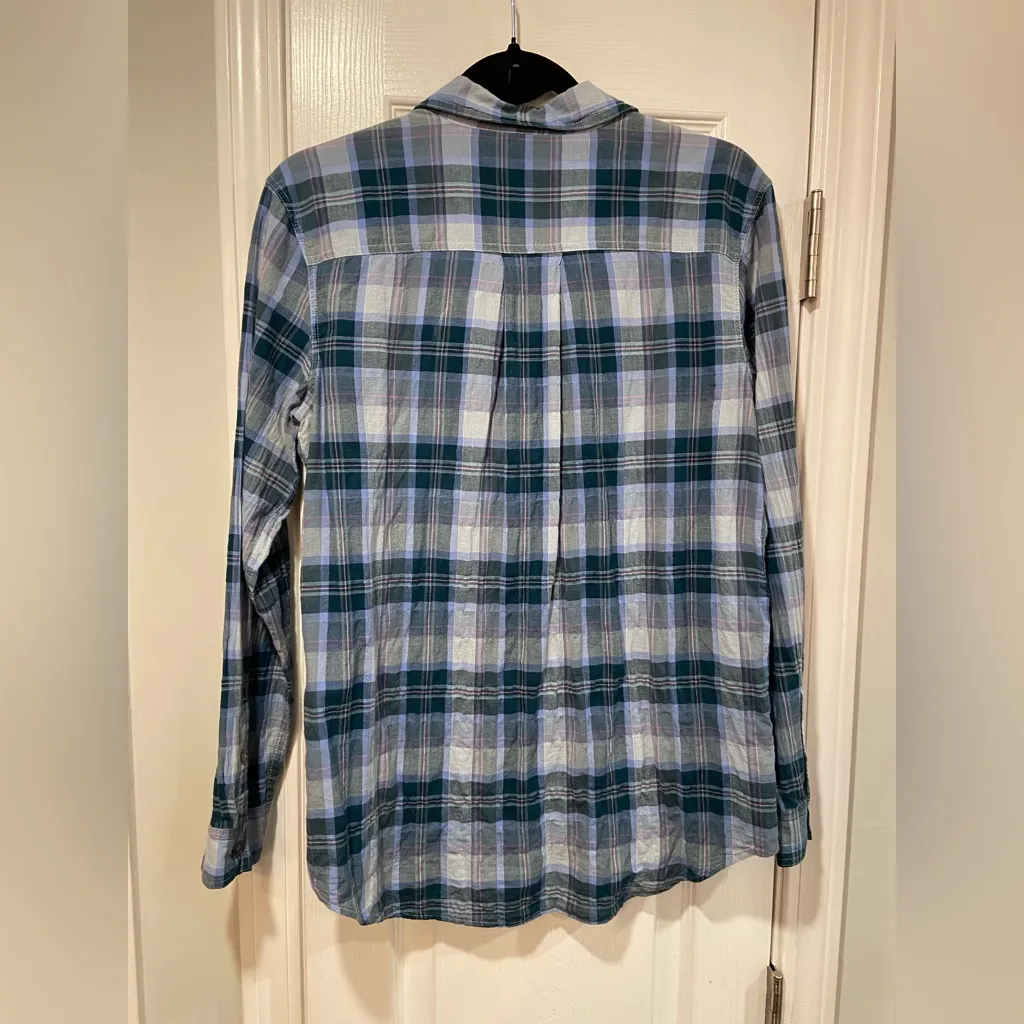 Eddie Bauer Size M Teal Blue plaid Cotton Lightweight Button Down Shirt Size M - Image 9