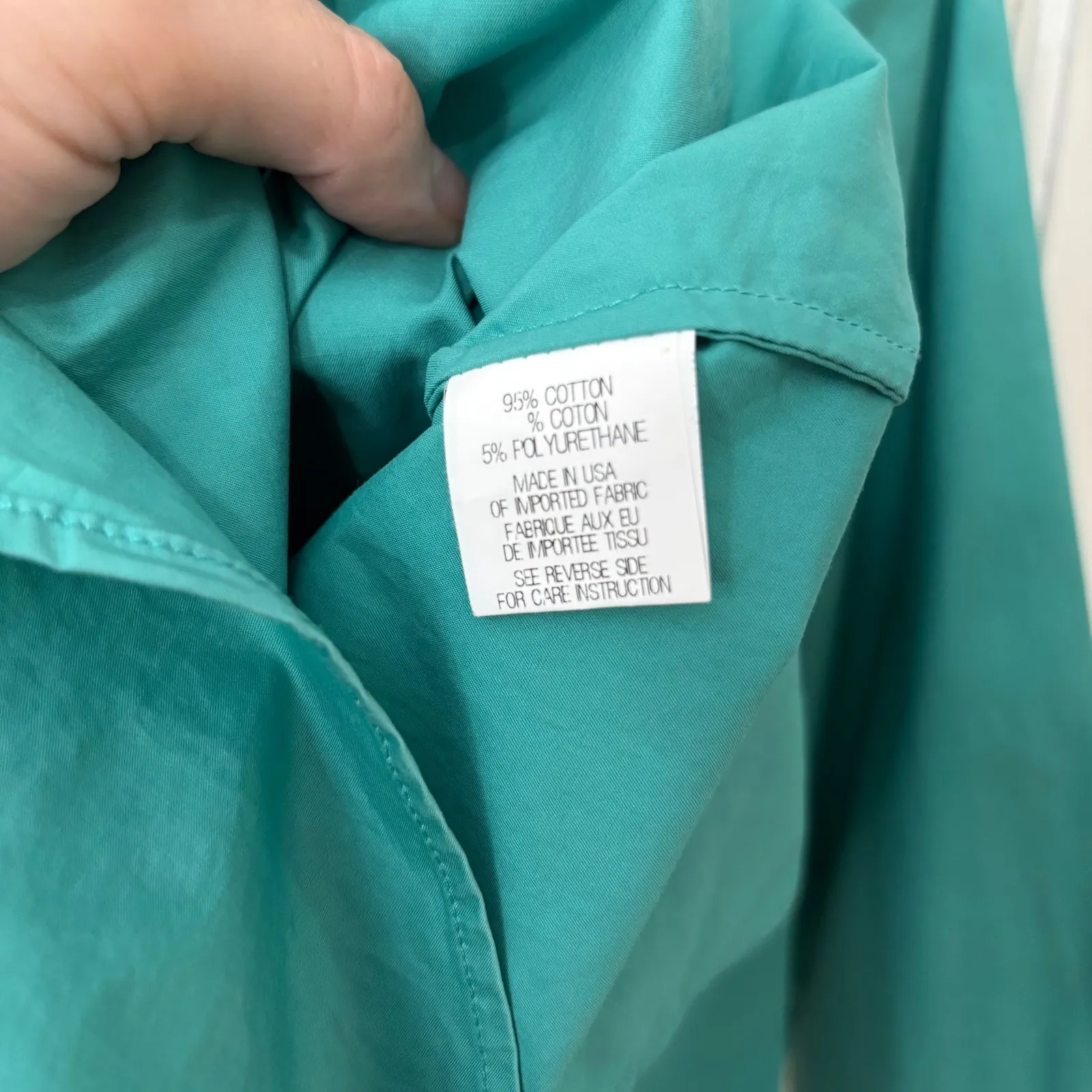 Theory S Fitted Stretch Classic Pocket Shirt 3/4‎ Sl Green Cotton Blend Career - Image 4