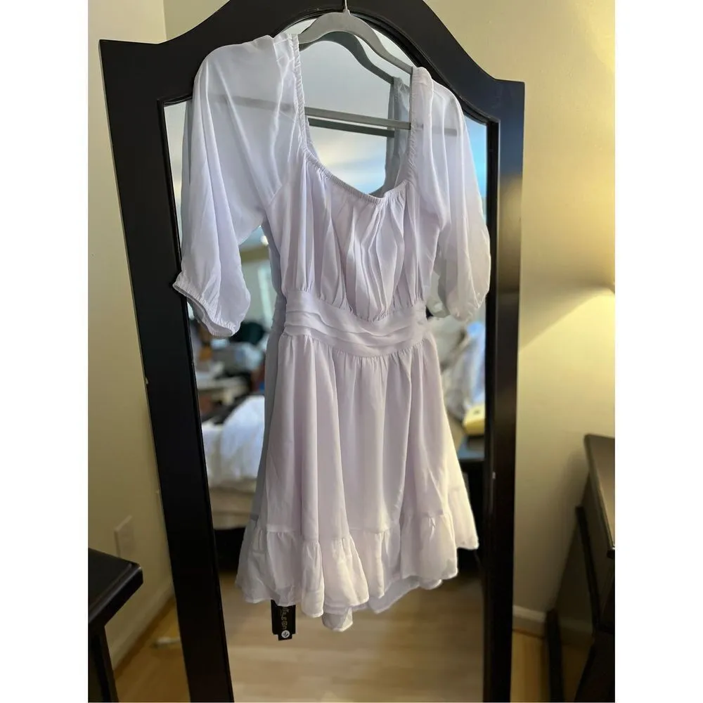 NEW Tie Back Half Lantern Sleeve Dress Ruffle Square Neck 2X White Size XXL - Image 6