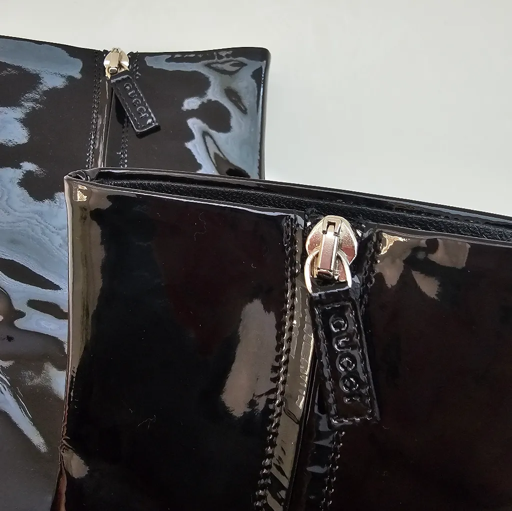 Gucci Black Patent Leather Buckle Combat Boots Size 39 With Anti Slip Sole - Image 10