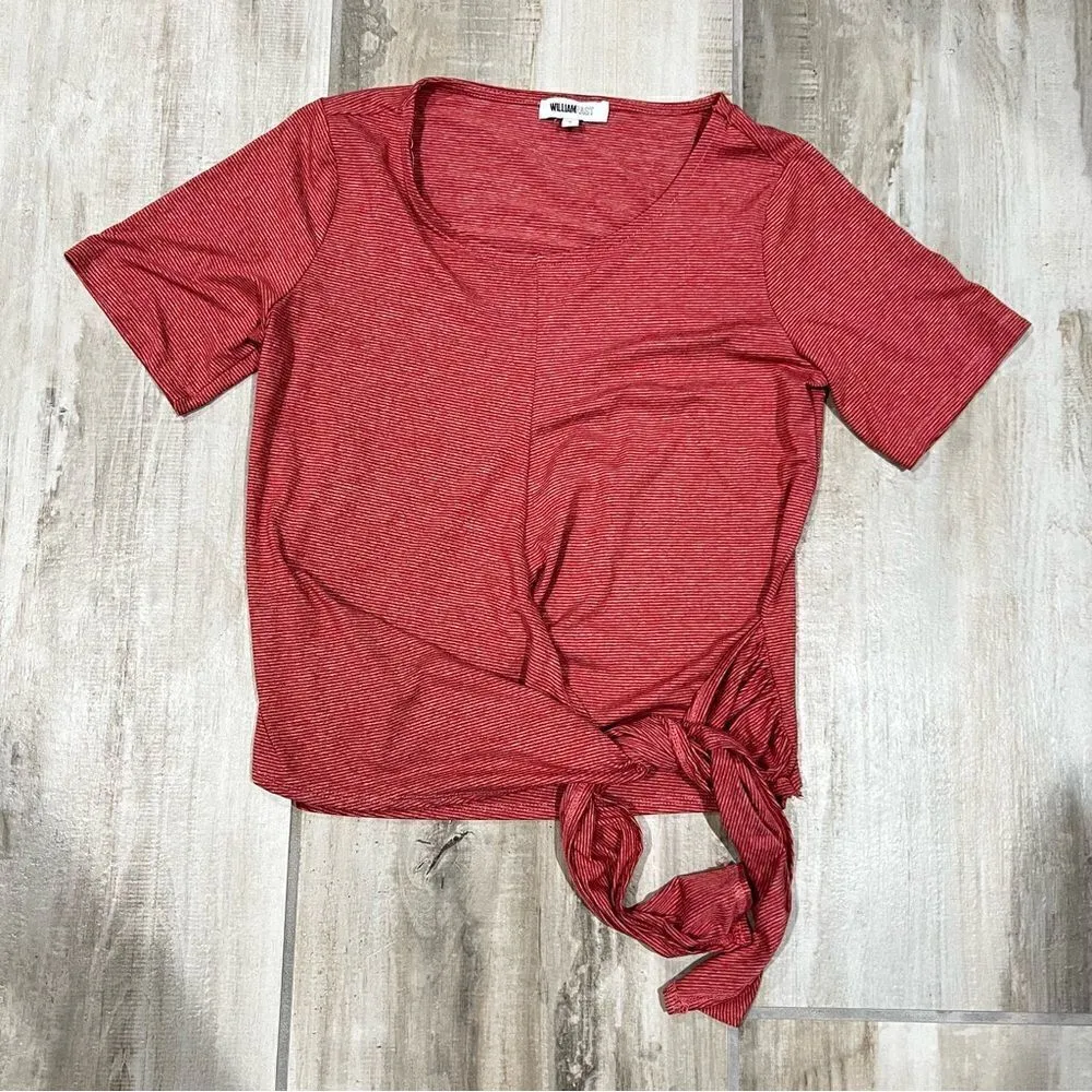 William Rast Red and White Striped Front Tie Short Sleeve Tee Shirt Womens Small - Image 4