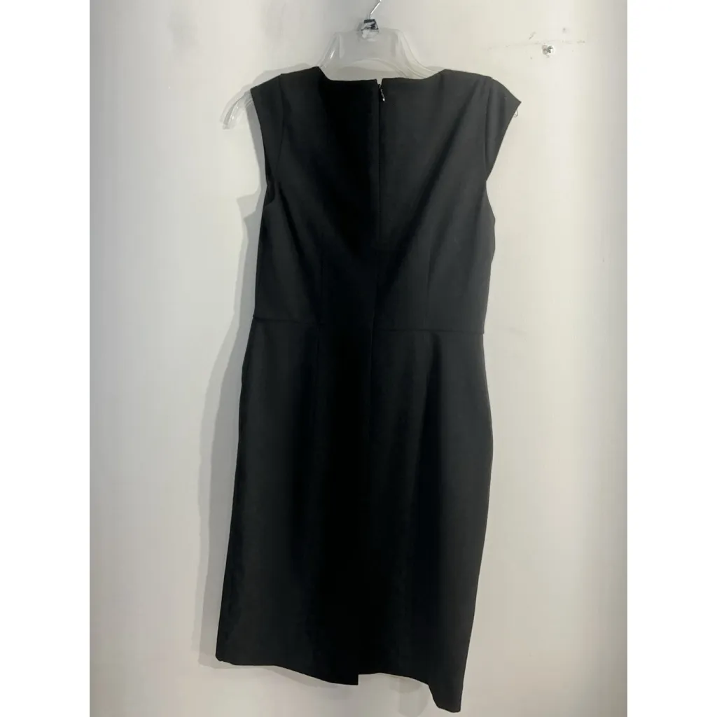 Womans Ann Taylor Knee Length Sheath Dress 6 Black Cap Sleeves Back Zip - Image 2