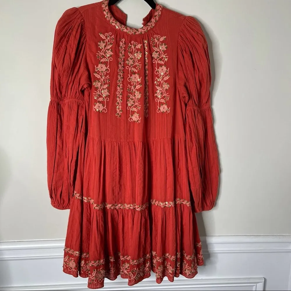 Ulla Johnson sequin floral embroidered crinkle peasant Ceres dress size 0 - Image 4