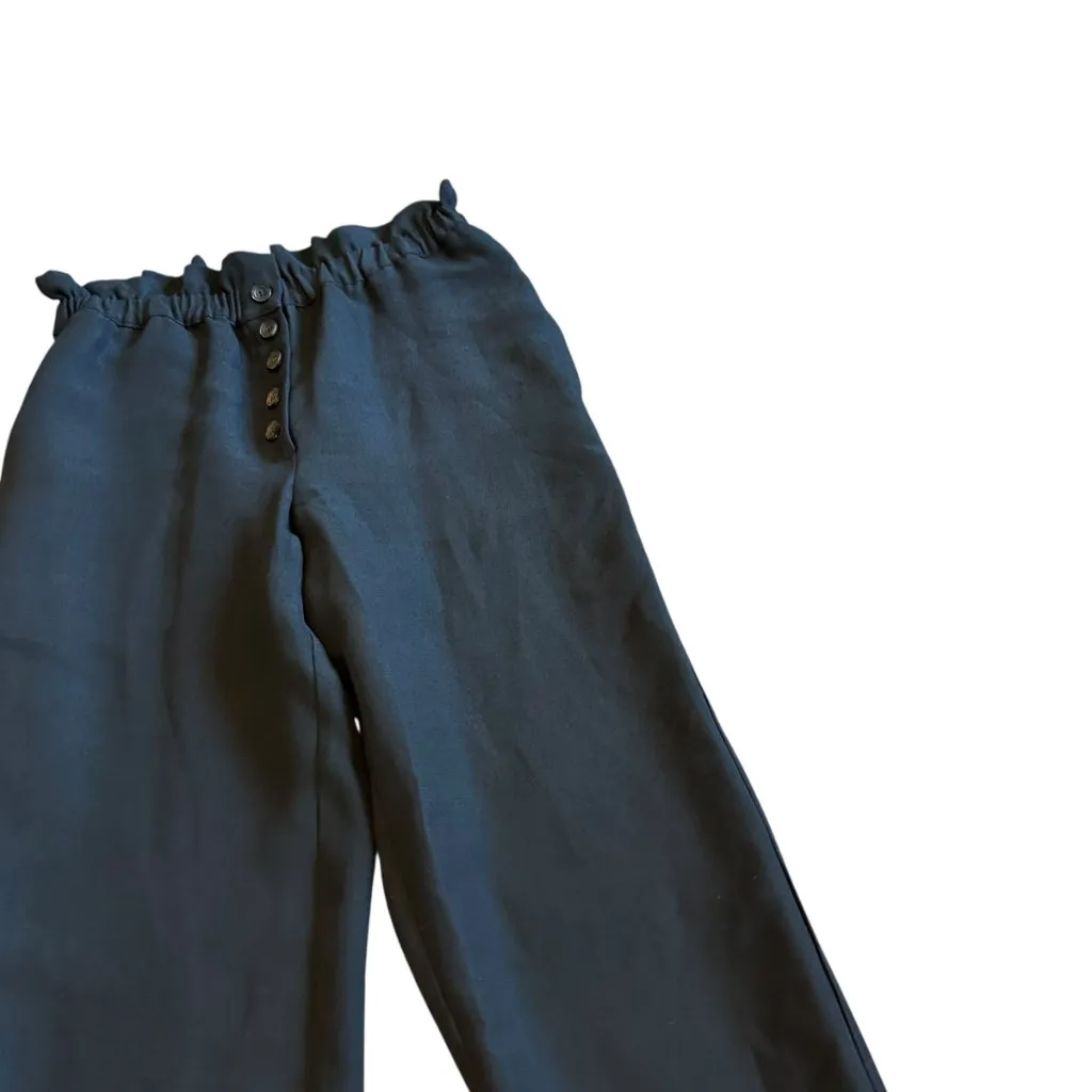 Ulla Johnson Black Pants Paperbag Waist Tapered Leg Button Detail Size 0 Women's - Image 12