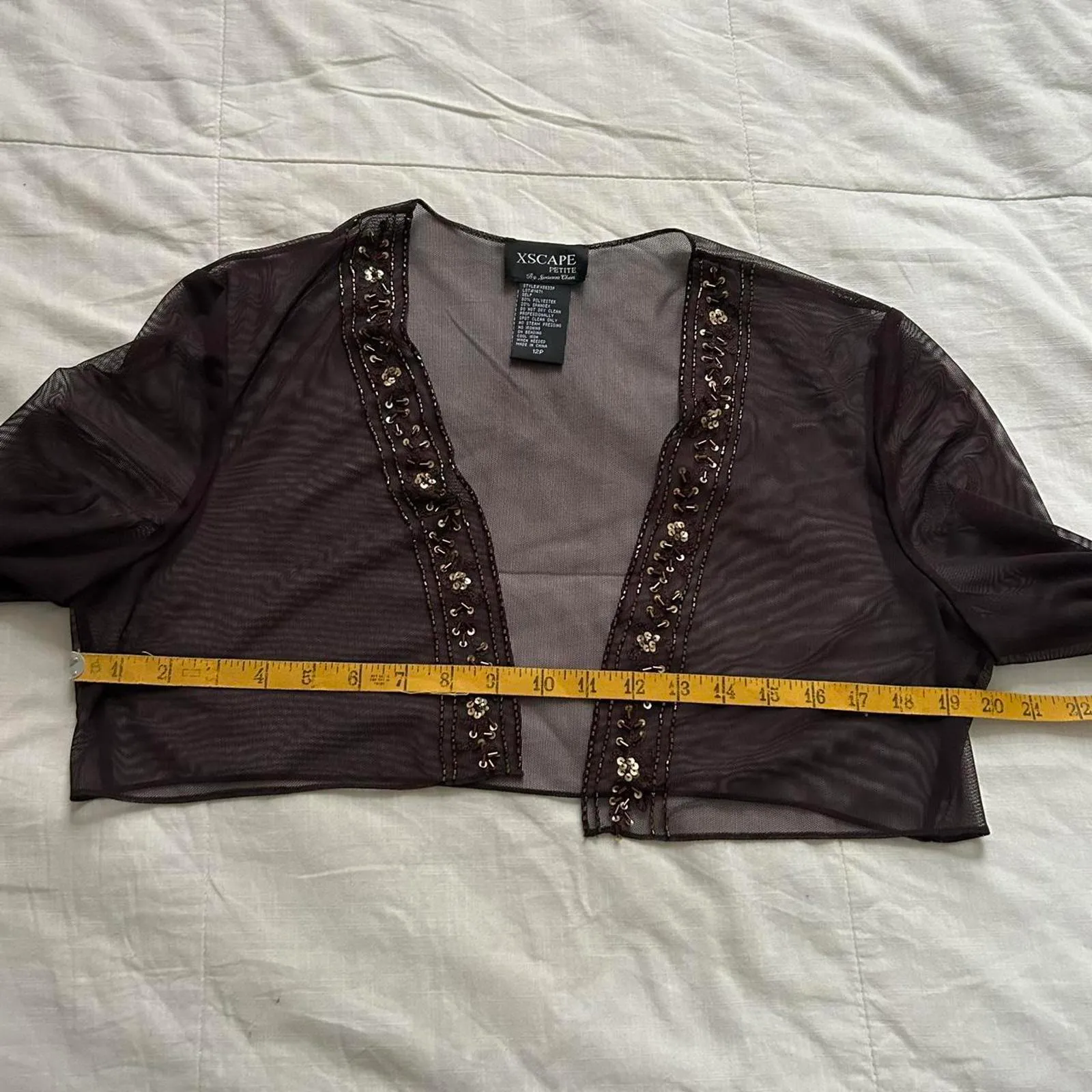 Xscape vintage brown sheer mesh Bolero with beaded detailing Size 12 - Image 5