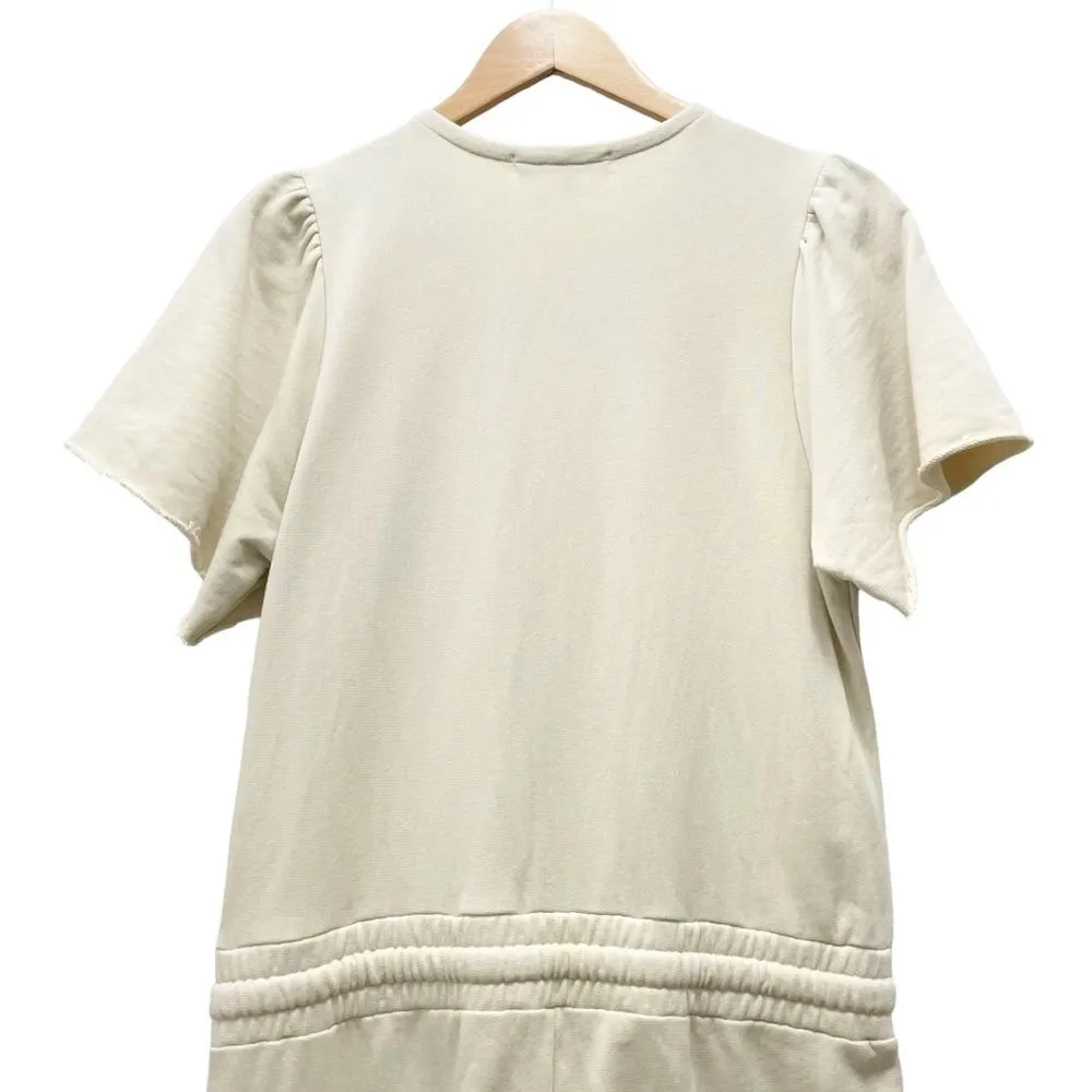 Rebecca Minkoff Mila Zip Front Short Sleeve Cream Cotton Jumpsuit Size Medium - Image 7