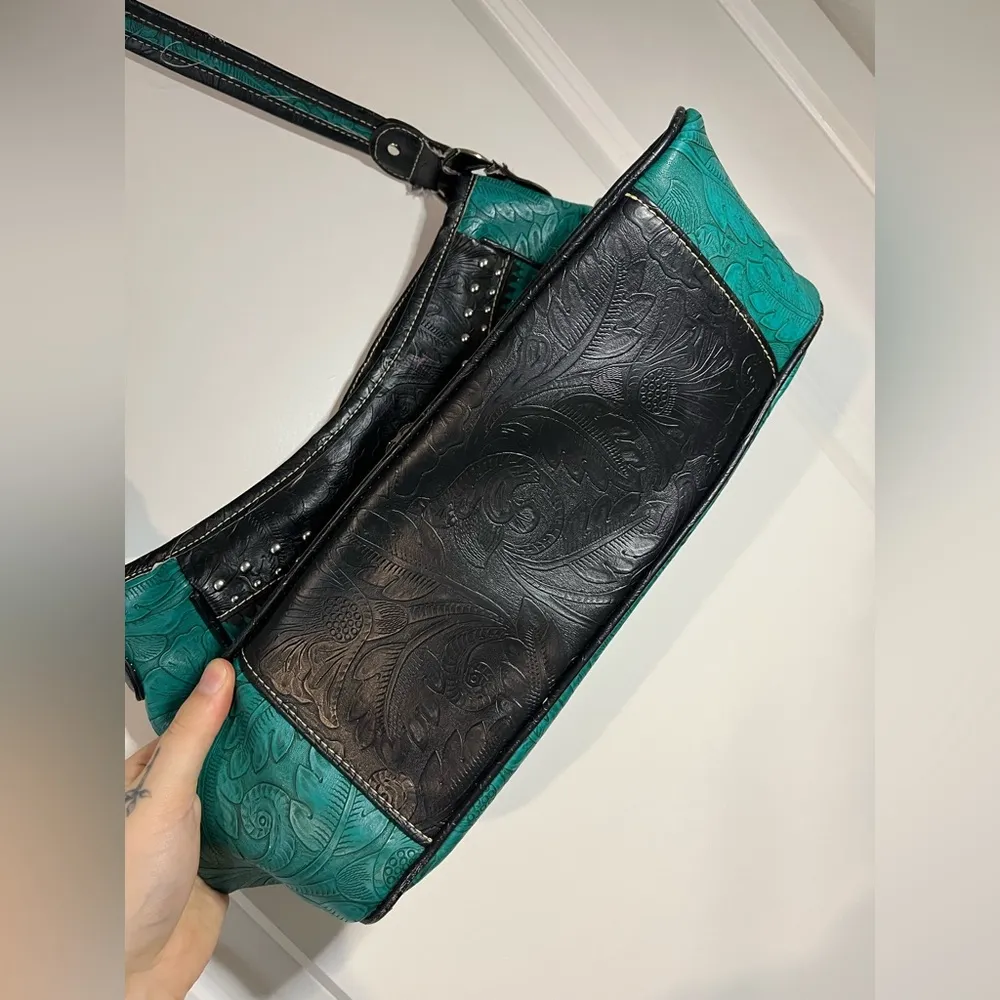 Tooled Leather Laser Cut Purse Feather Country Western Handbag Shoulder Bag - Image 11