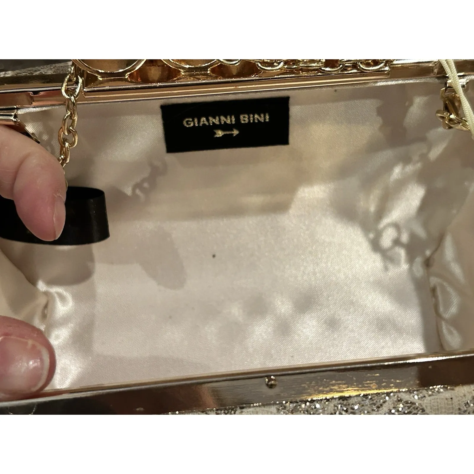 GIANNI BINI Champagne Glitter Mini Bag Purse Crossbody Knuckle Clutch NEW - Image 8