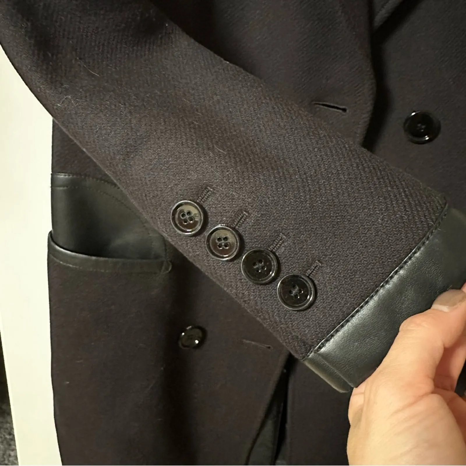 Burberry Wool Cashmere Blend Leather Trim Tailored Coat Women US2 - Image 8