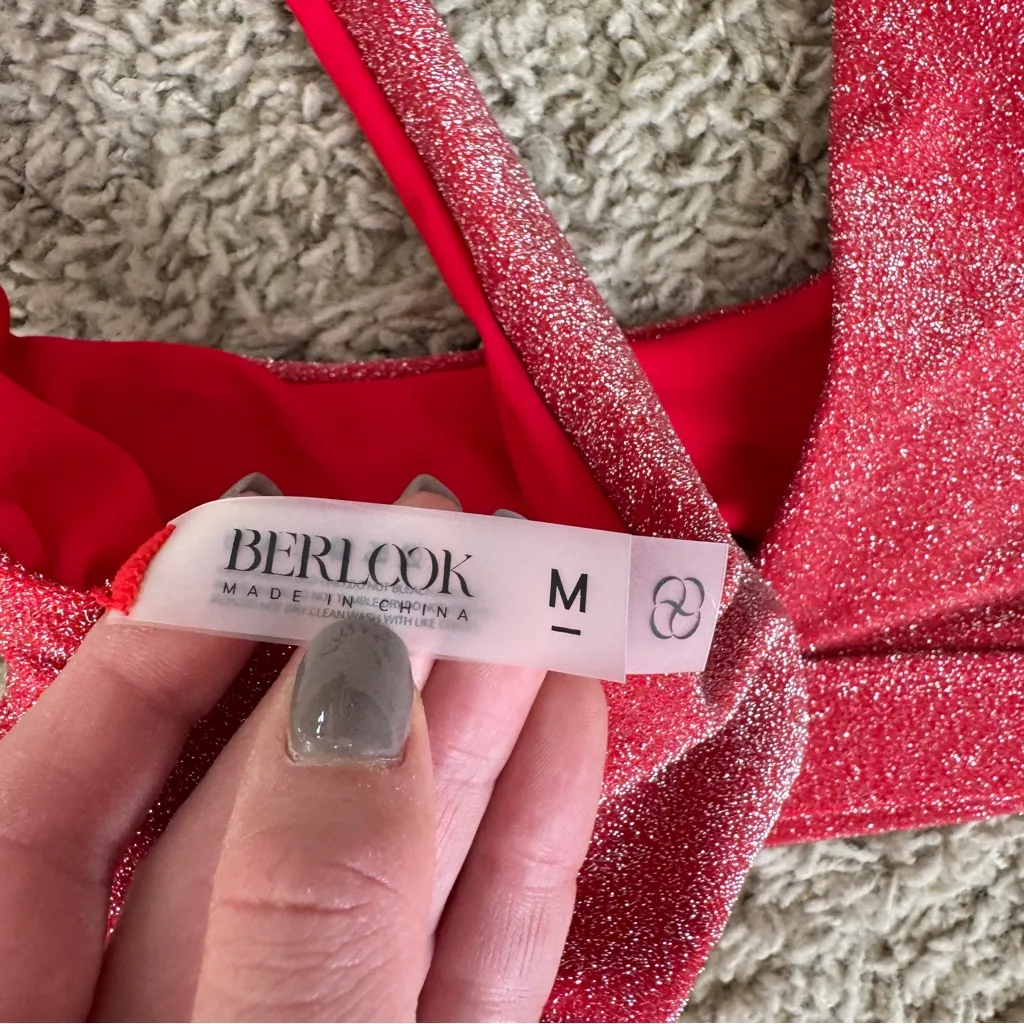 Berlook Red Lurex Cut Out Bikini Top & Bottoms Size M - Image 14